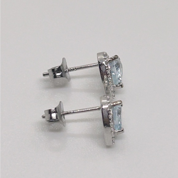 Genuine Aquamarine 925 Sterling Silver Heart Earrings - Picture 3 of 10